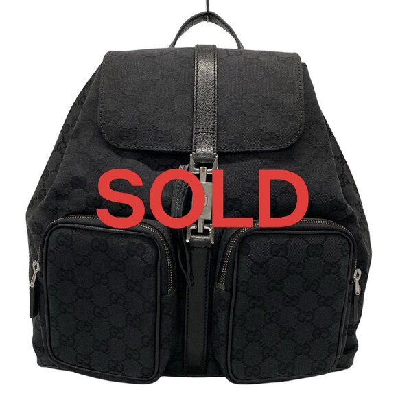 GUCCI GG/Jackie Black Jacquard Leather Backpack 694-042725 - Picture 1 of 14